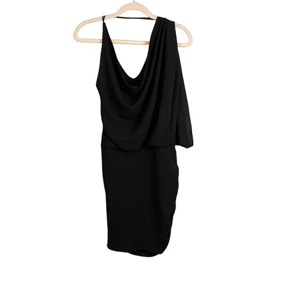 Haute Hippie Women's Black Side Zip Cowl Neck One Cold Shoulder Mini Dress Small - Picture 1 of 9